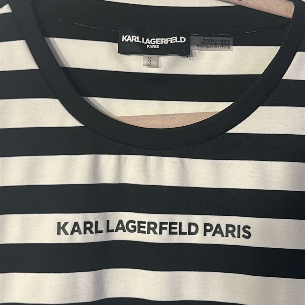 NWOT. Karl Lagerfeld Paris Striped Dropped Waist T Shirt Dress. Size M - Picture 2 of 6